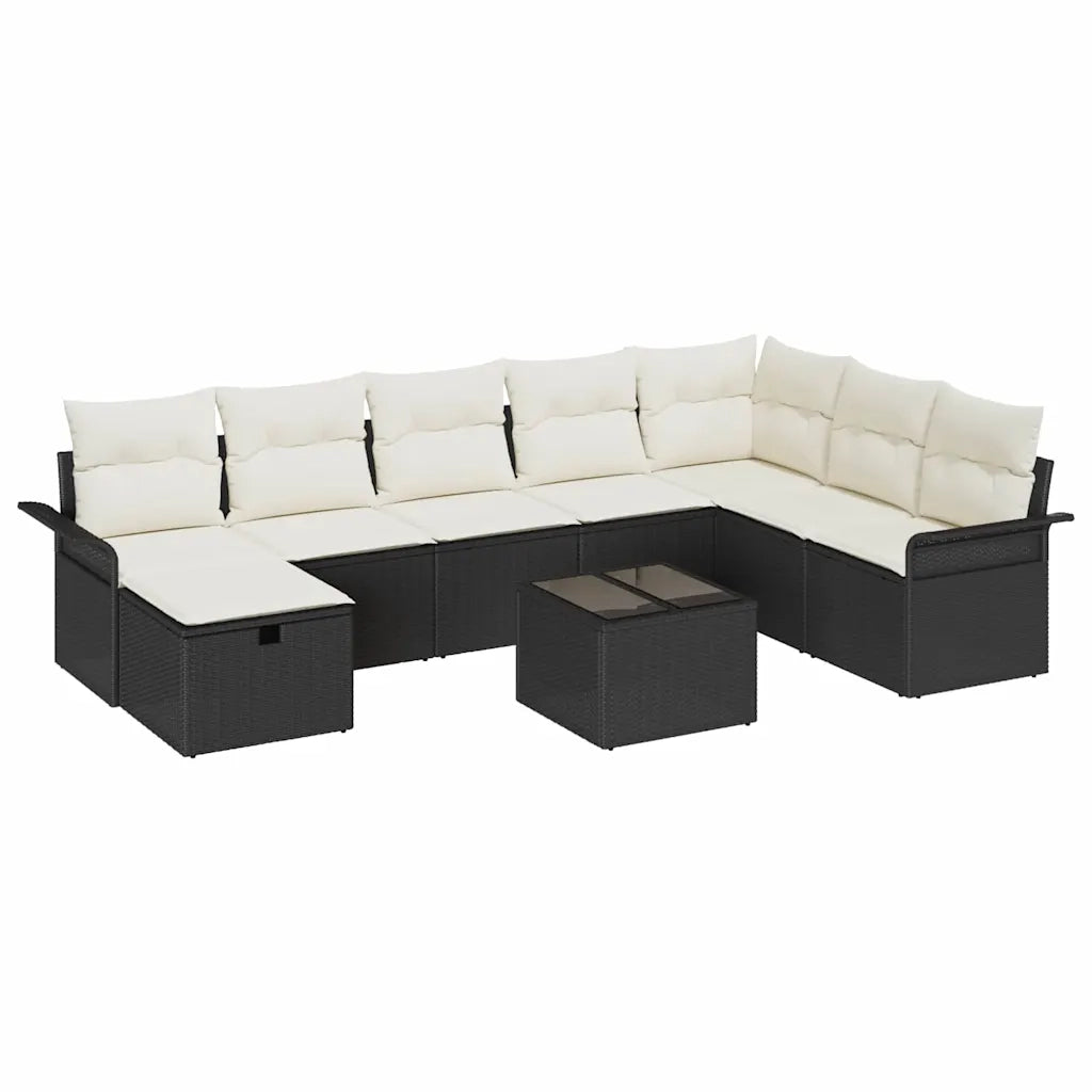 Set Divano da Giardino con cuscino 9 pcs Nero Poly Rattan 3360268