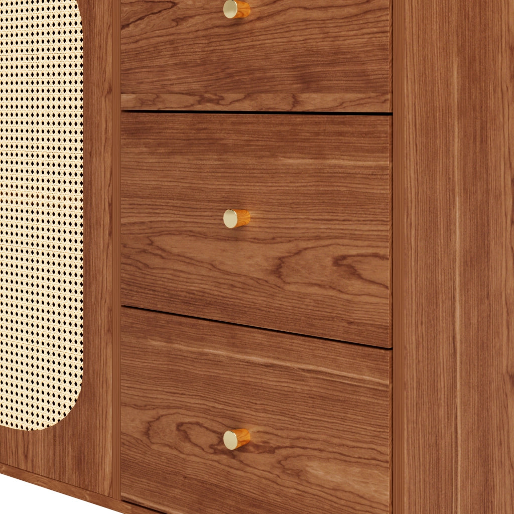 CREDENZA 160x40x90 cm in MDF colore legno con ante in rattan