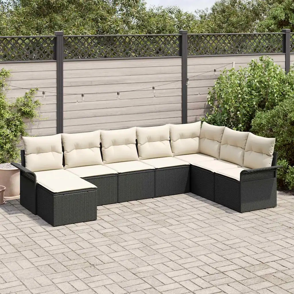 Set Divano da Giardino con cuscino 8 pcs Nero polyrattan 3345477