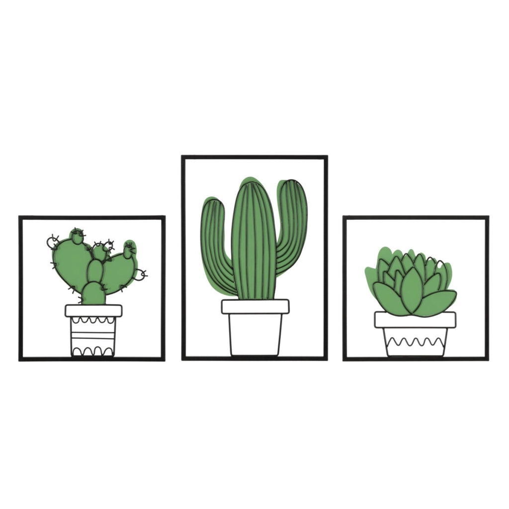 Pannello da muro Cactus in ferro, set 3 pezzi 33x46 cm