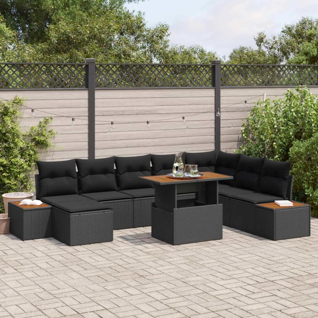 Set Divano da Giardino con archiviazione 9 pcs Nero Poly Rattan