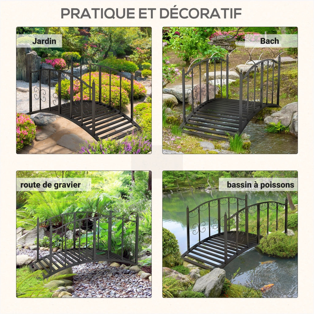 Ponte da Giardino ¨C Xylo ¨C Acciaio Nero con Ringhiere Laterali 119x67x70cm