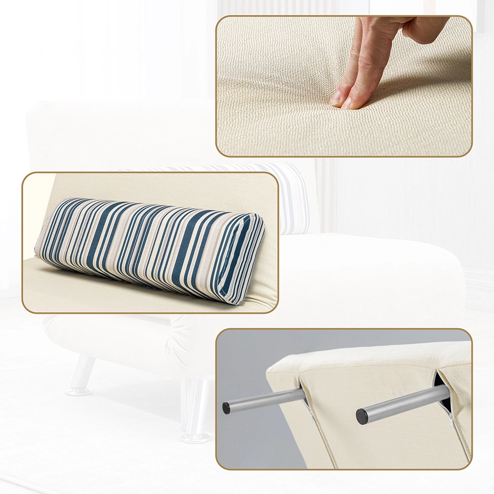 Poltrona Letto Singolo 75x73x73 cm Reclinabile 5 Posizioni in Ferro e Tessuto Crema