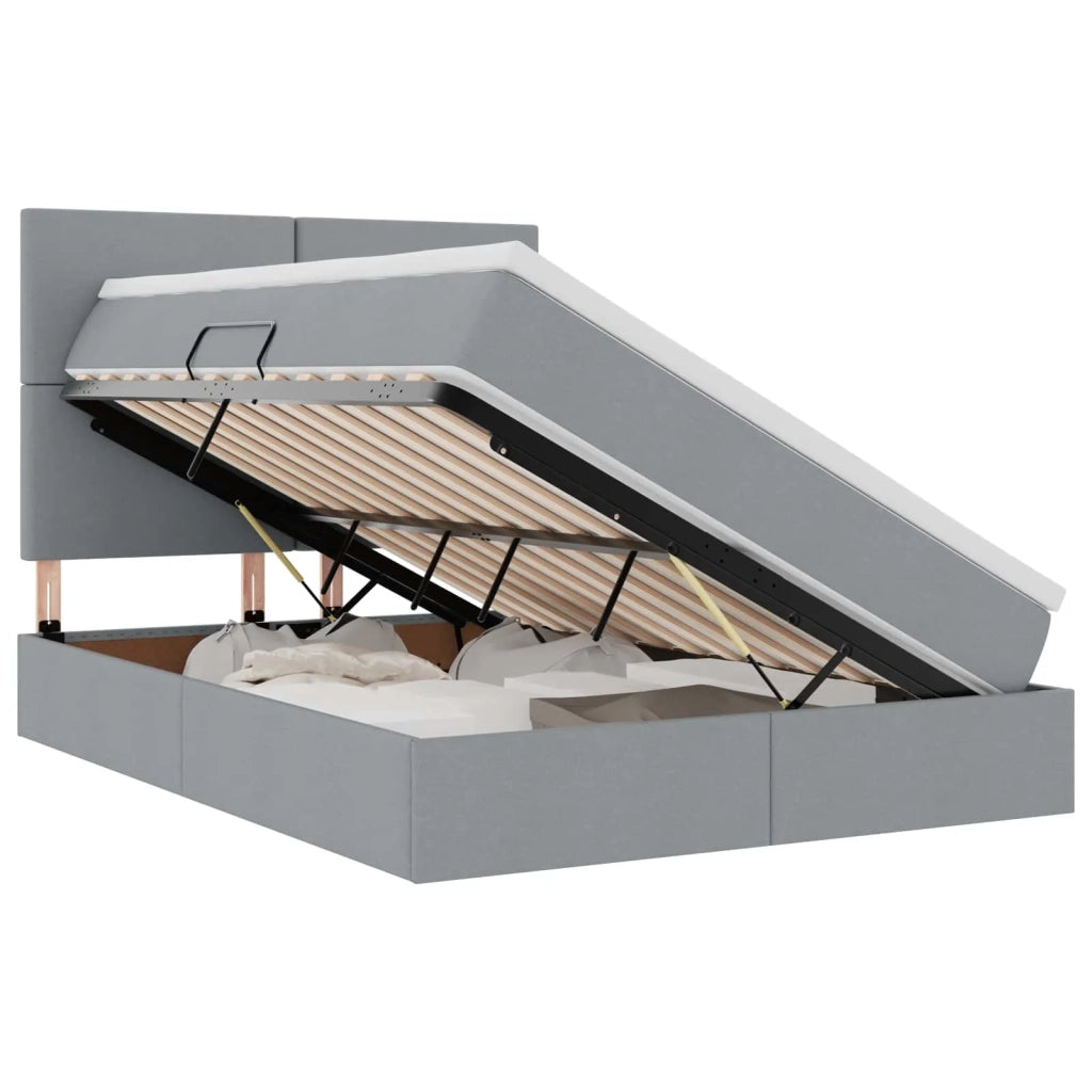 Letto con contenitore e LED con led Grigio chiaro 140 x 190 cm 3372351