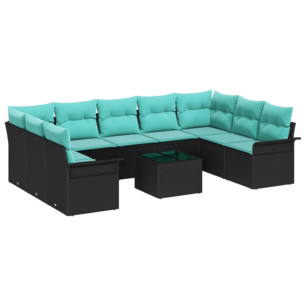 Set Divano da Giardino con cuscino 10 pcs Nero polyrattan 3345536