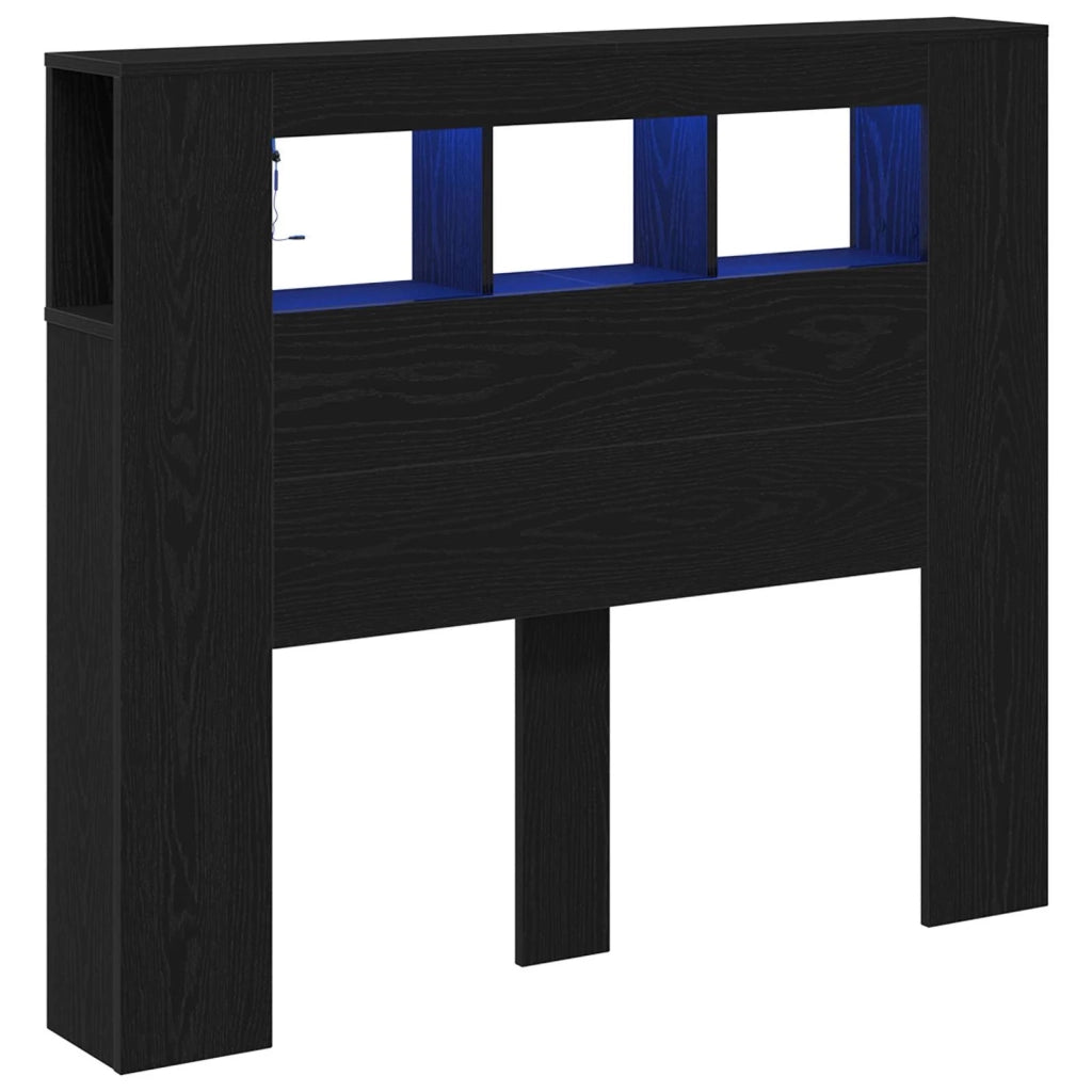 Testiera | Testata LED con lo scaffale Rovere Nero 120 x 18,5 x 103,5 cm