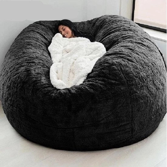 Piumone Oversized Ronde Pluizioso in Pelle di Velluto PV Fluwele - Lavabile - Divano Morbido - Copertura di Divano - Decorazione di Interno - Per Soggiorno e Camera da Letto - Rivestimento di Mobili - Nero