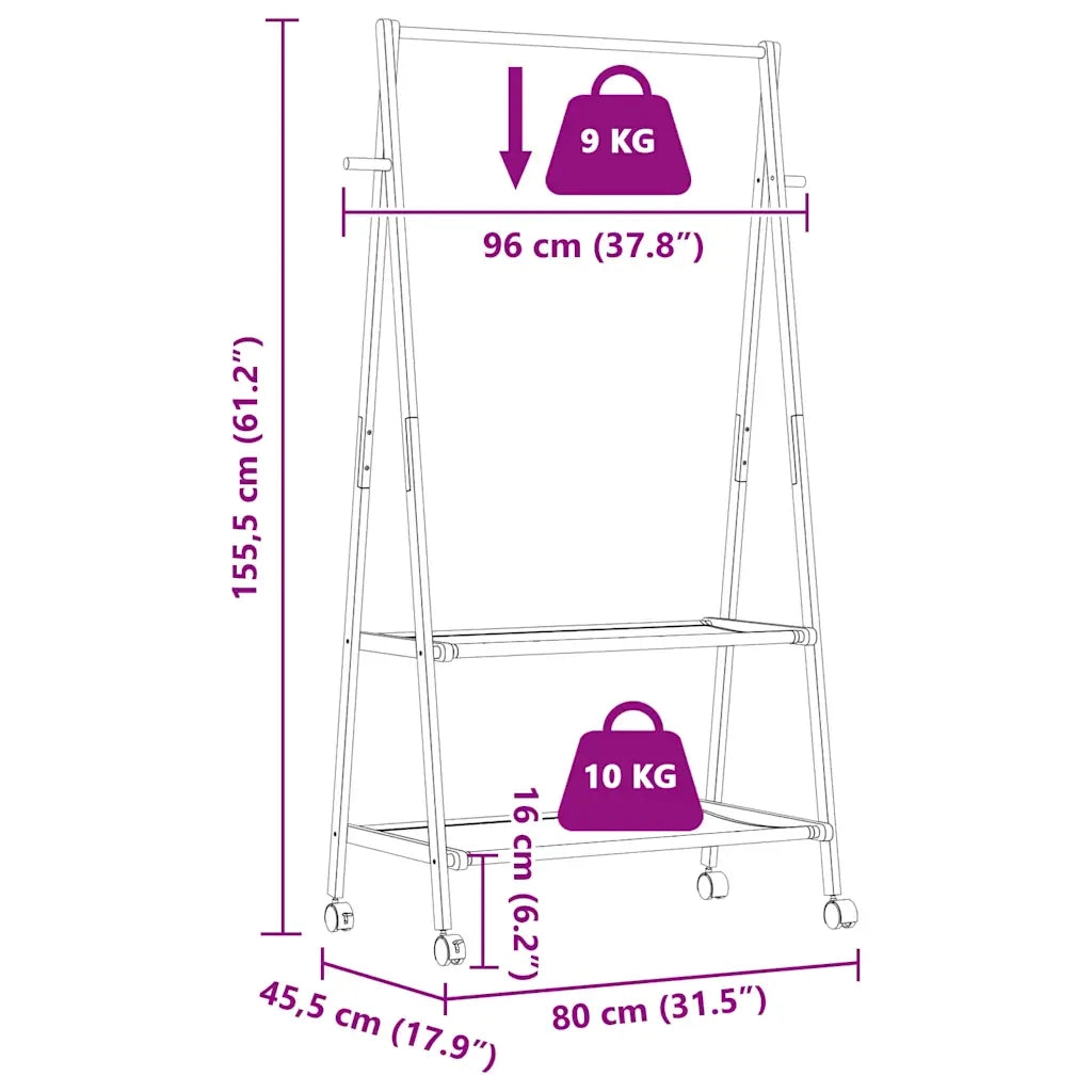 Appendiabiti con Ripiani e Ruote 96x45,5x155,5 cm in Bambù 4008909