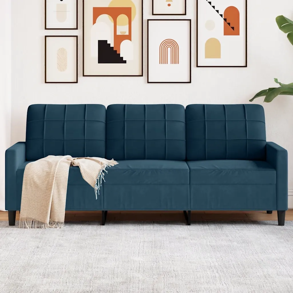 Divano a 3 Posti-Sofa 3 Posti Blu 180 cm in Velluto 402331