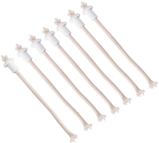 Candele a olio naturale in cotone - Wicks - Supporti ceramici - Candelabri con protezione antifiamma - Bianchi - Resistenza al calore - Per bottiglie di vino - 7 pezzi