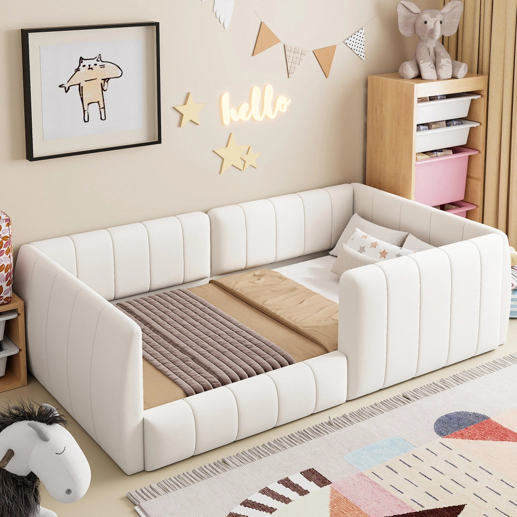 letto a piattaforma imbottito mdf beige 90 x 200 cm