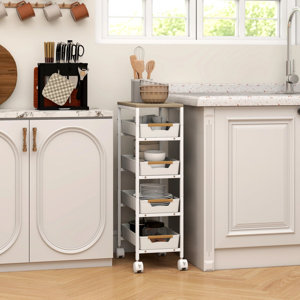 Carro da Cucina 5 Livelli ¨C zephmum ¨C Bianco Effetto Legno 39.5x24x82 cm