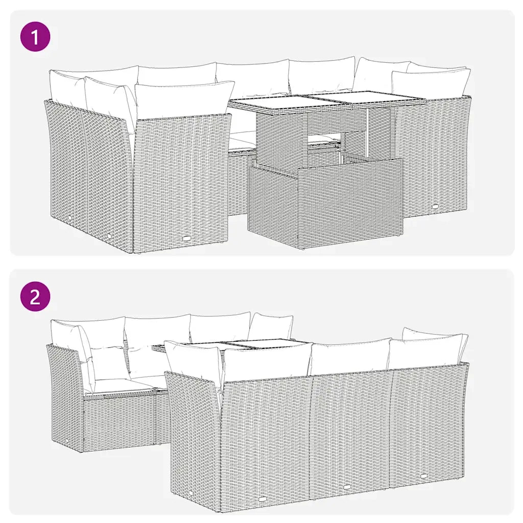 Set Divani Giardino 7 pz con Cuscini Marrone Polyrattan Acacia 3326115