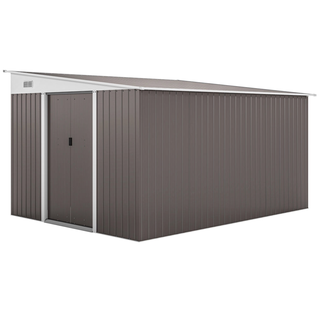Casetta da Giardino con Porta Scorrevole, in Acciaio, 345x280.5x169-201cm, Grigio