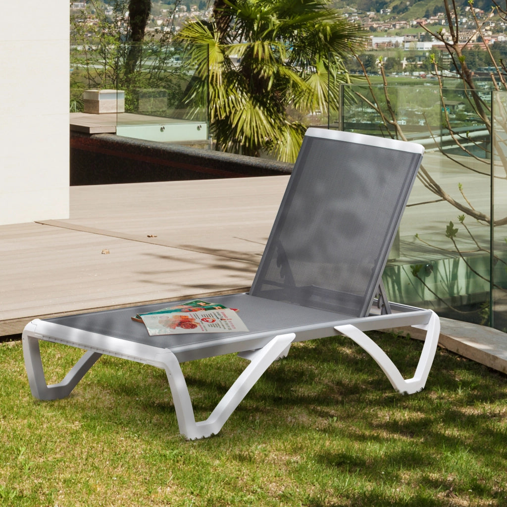 Lettino Prendisole con Schienale Reclinabile e Rotelle ¨C Zephmum ¨C Grigio e Bianco 195x67.5x33