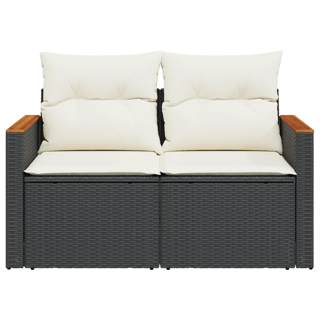 Divano da Giardino con Cuscini a 2 Posti Nero in Polyrattan 366021