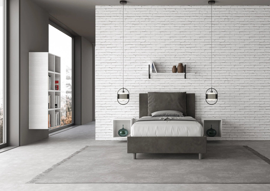 BS COM Letto una piazza e mezza senza rete imbottito 120x190 microfibra grigio