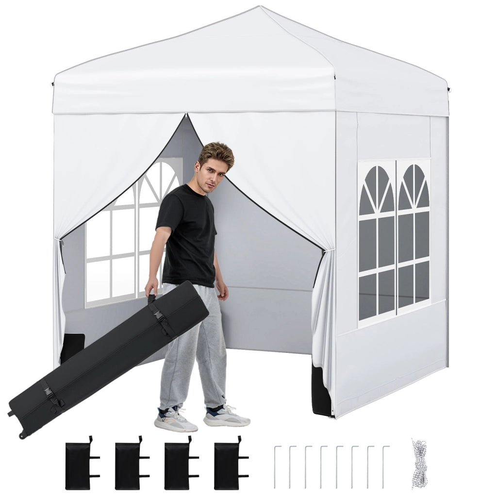 Gazebo pieghevole da giardino struttura in acciaio al carbonio, Gazebo da esterno con pareti removibili altezza regolabile Bianco