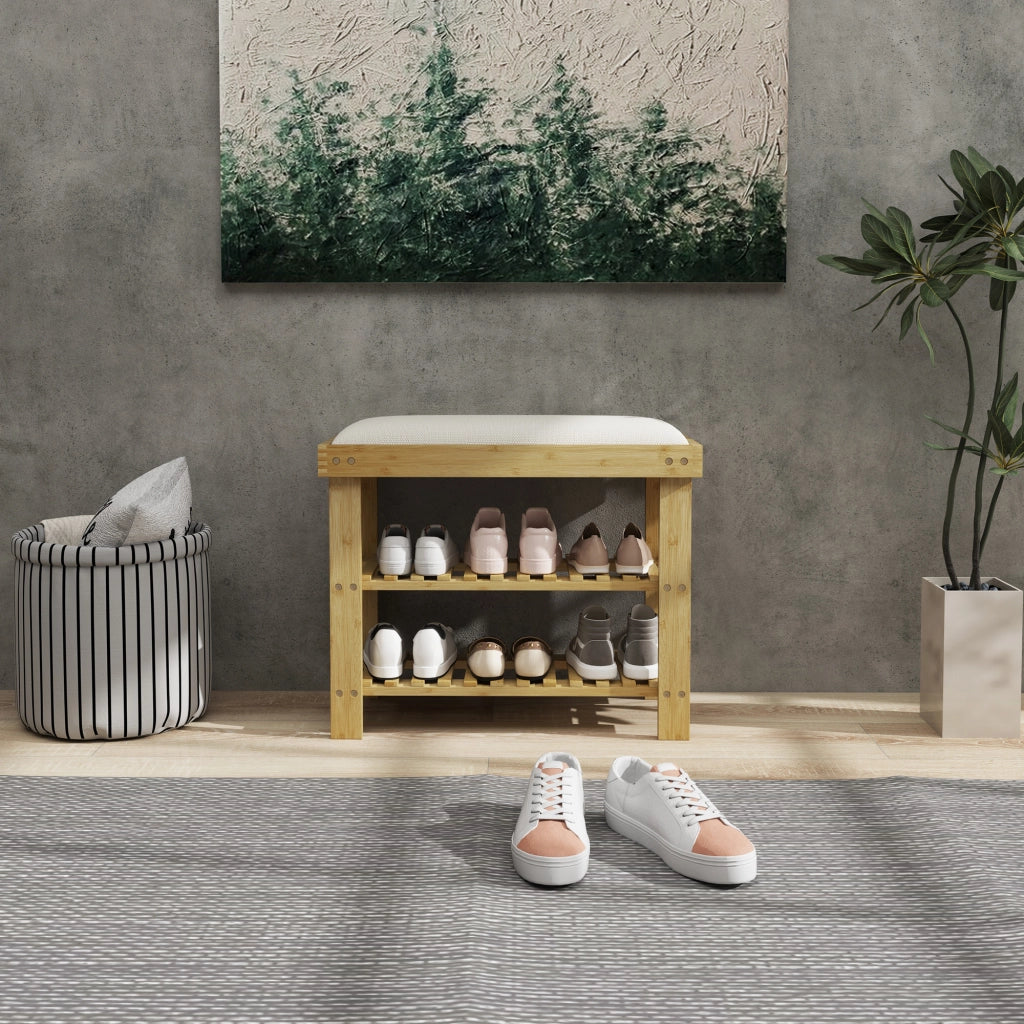 Scarpiera in Bamb¨´ con Cuscino ¨C zephmum ¨C Crema 60x29x49 cm