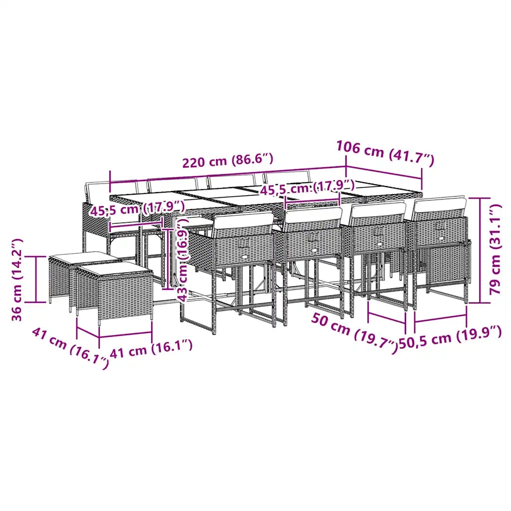 Set da Pranzo da Giardino 13pz con Cuscini Grigio in Polyrattan 3211340
