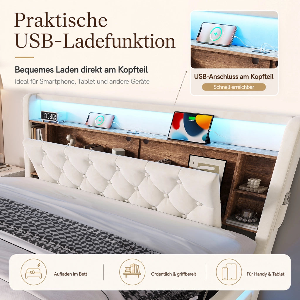 letto imbottito velluto beige 180 x 200 cm