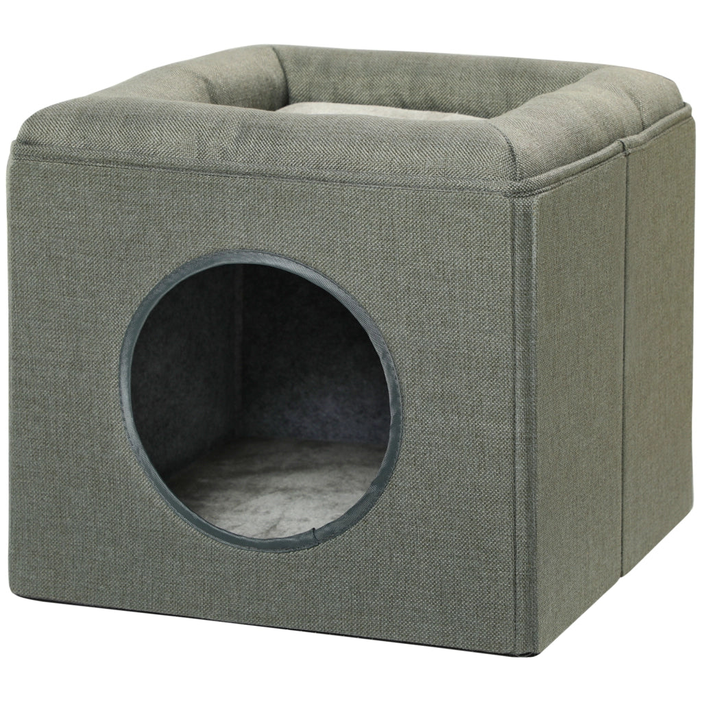 Casa per gatti a 2 livelli con cuscino morbido in peluche ¨C Xylo ¨C grigio 36,5x36,5x33cm