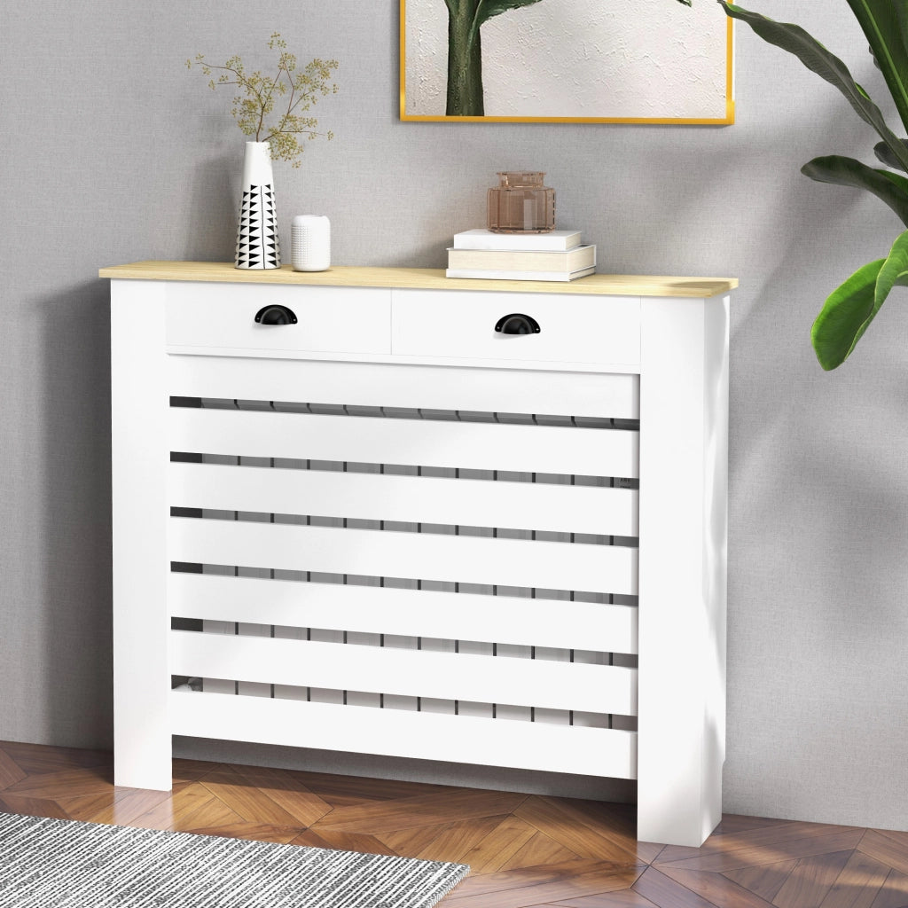 Coperchio per termosifone con 2 cassetti ¨C Minimal ¨C bianco 111x19x95.5 cm