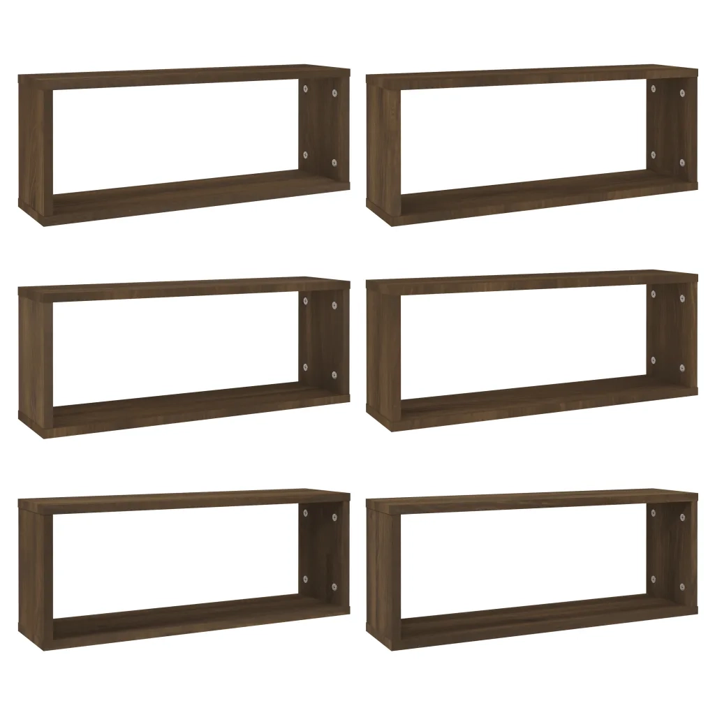 Mensole Cubo Muro 6pz Rovere Marrone 60x15x23 cm in Multistrato 815932
