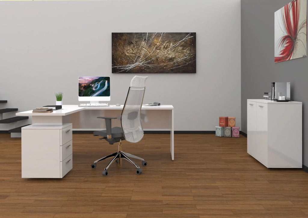 Scrivania made in Italy 160x180/60x75 bianco lucido - NEWSELINA