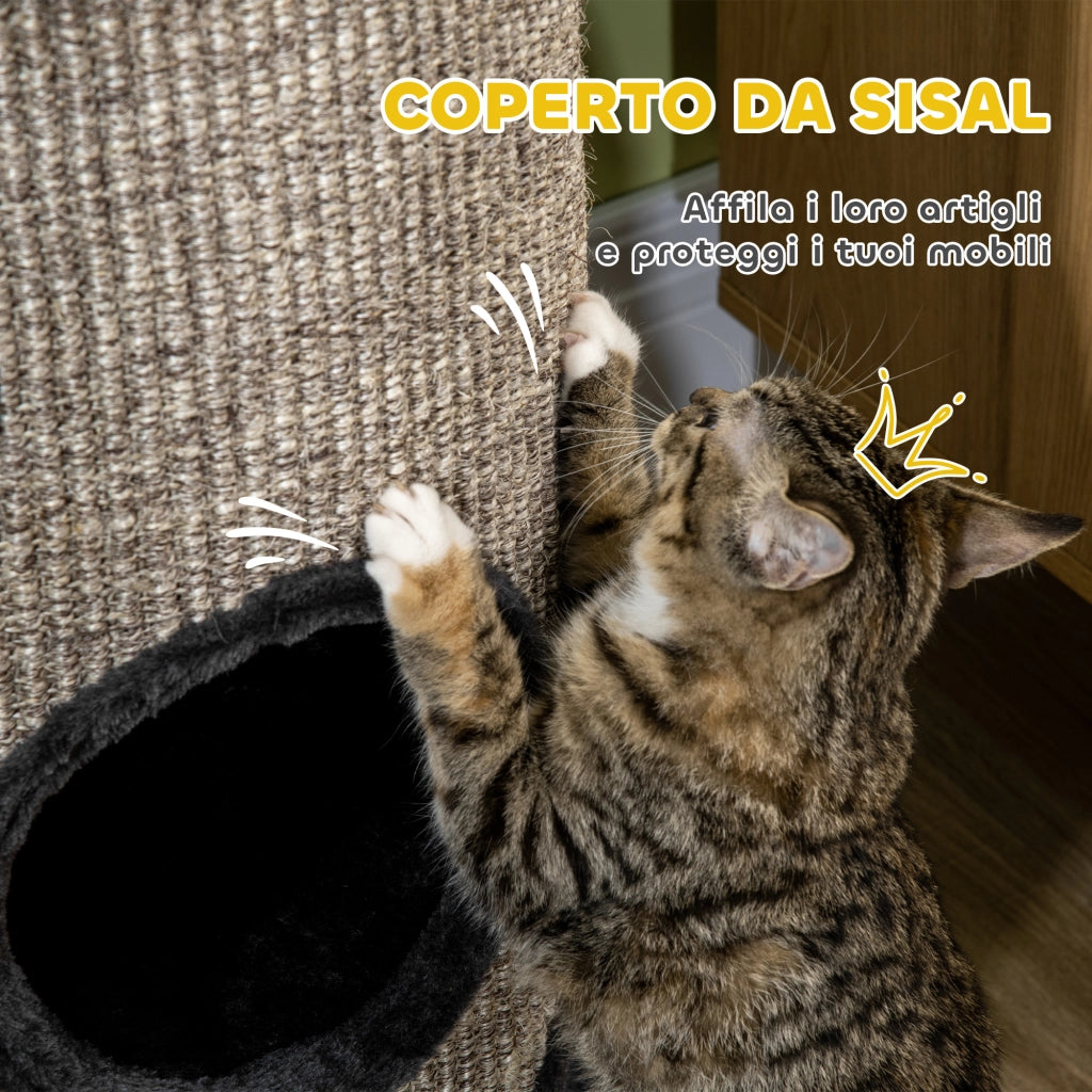 Casetta per Gatti a 3 Livelli con Tiragraffi in Sisal ¨C Zephmum ¨C Grigio, ?38x70cm