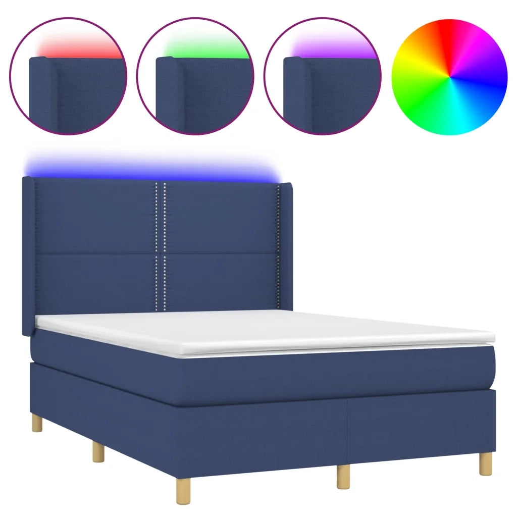 Letto a Molle con Materasso e LED Blu 140x200 cm in Tessuto 3138803