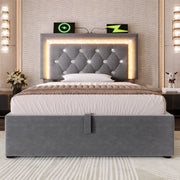 Letto imbottito 90x200 cm con LED, USB e materasso incluso