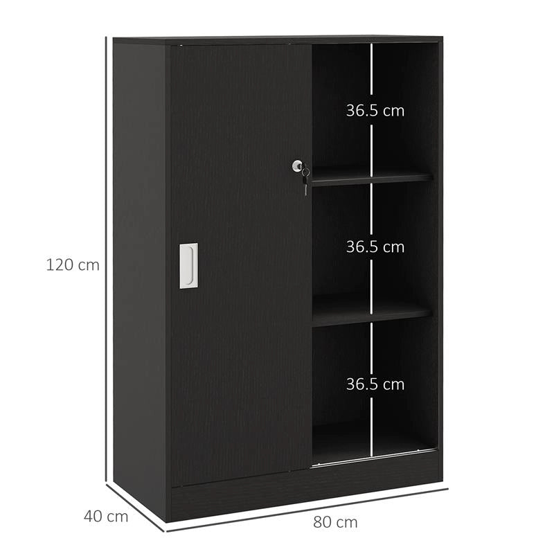 ARMADIETTO DA UFFICIO A 3 RIPIANI CON 2 CHIAVI DI SICUREZZA E ANTE SCORREVOLI 80X40X120 CM NERO