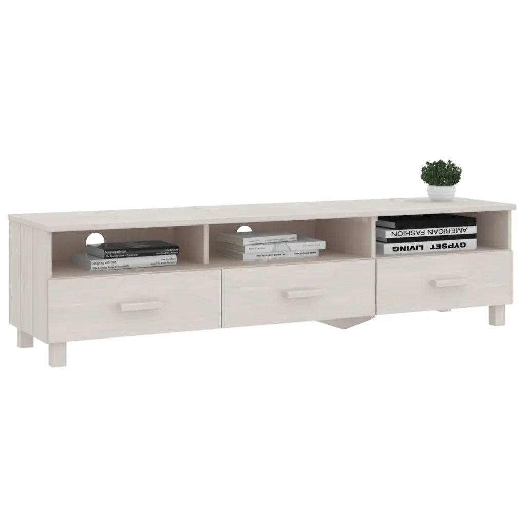 Mobile TV-Credenza TV-Console TV HAMAR Bianco 158x40x40 cm in Legno Massello di Pino