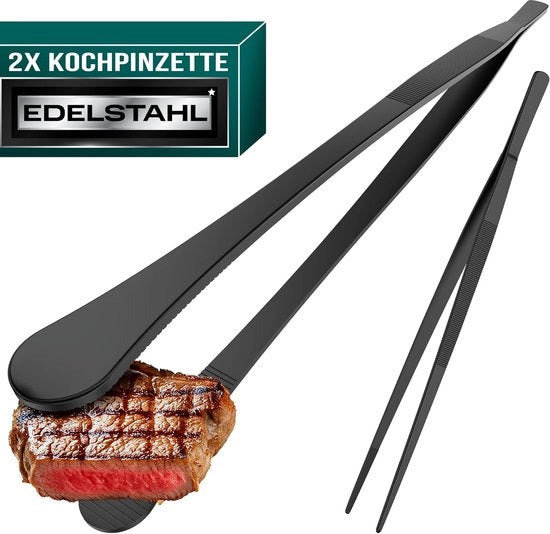 Set di Spillini da Cucina - 2 Pezzi - Acciaio Inox - Nero - 30 cm