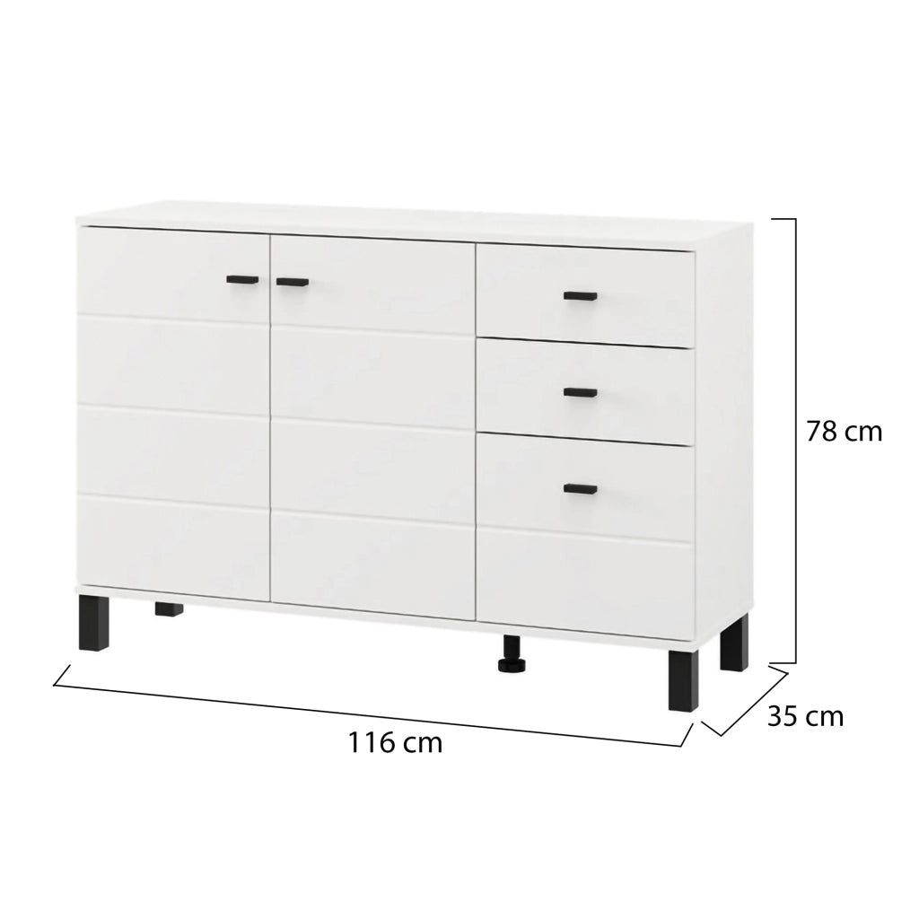 Madia Guatav, Credenza 3 Cassetti, 116x35x78h cm Bianco Opaco