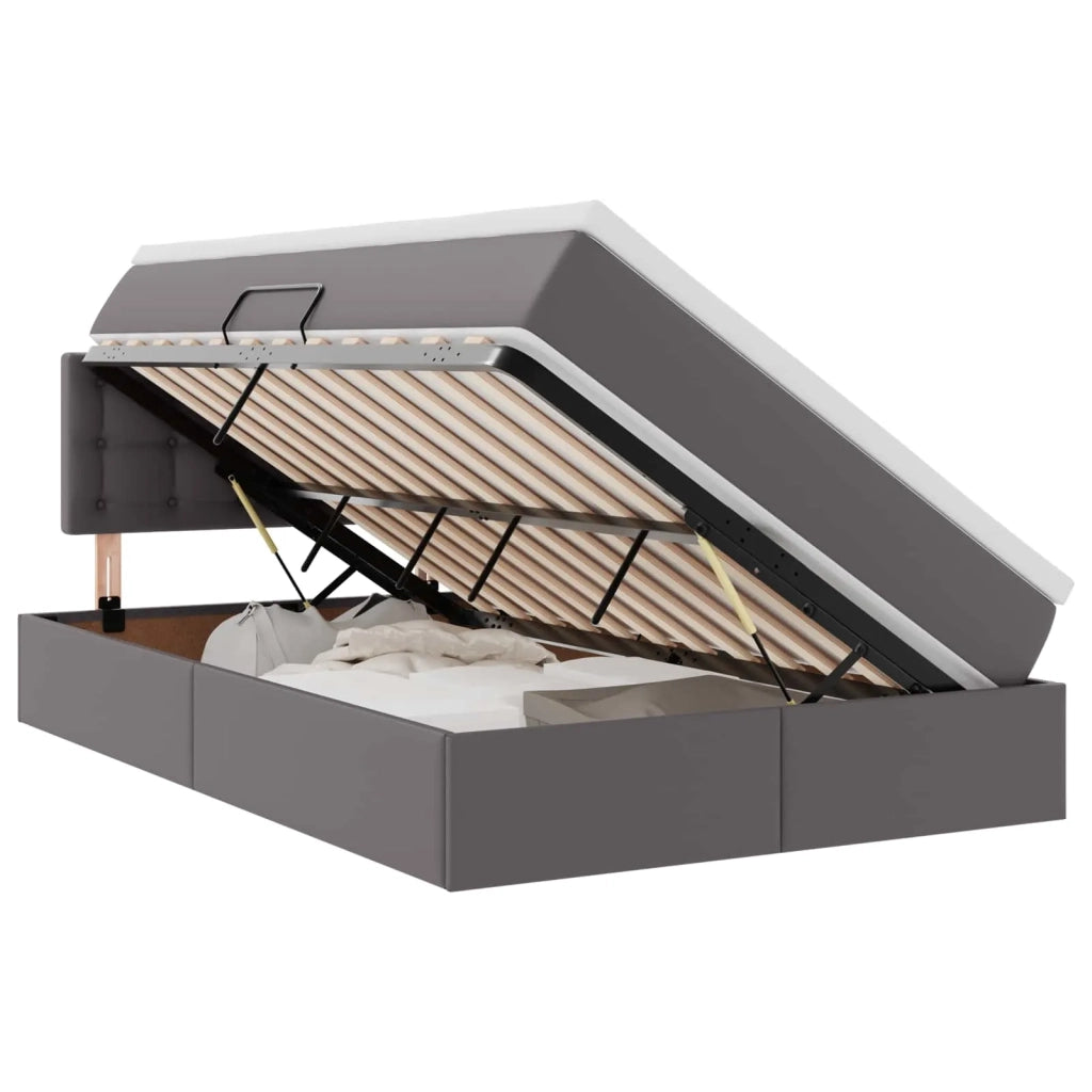 Letto con contenitore e LED Grigio 120 x 200 cm Pelle Sintetica 3371027