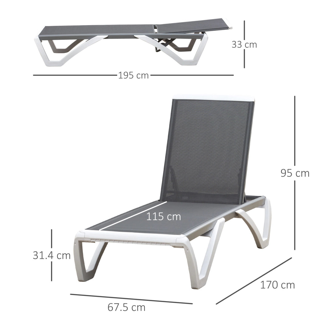 Lettino Prendisole con Schienale Reclinabile e Rotelle ¨C Zephmum ¨C Grigio e Bianco 195x67.5x33