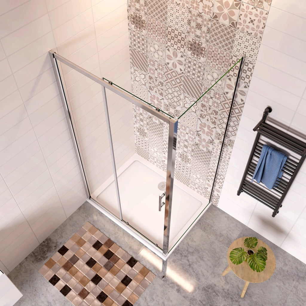 185 cm Box Doccia Angolare Porta Scorrevole con Parete Fissa Vetro Temperato 5 mm Trasparente Telaio Cromato Lucido 130x80 cm