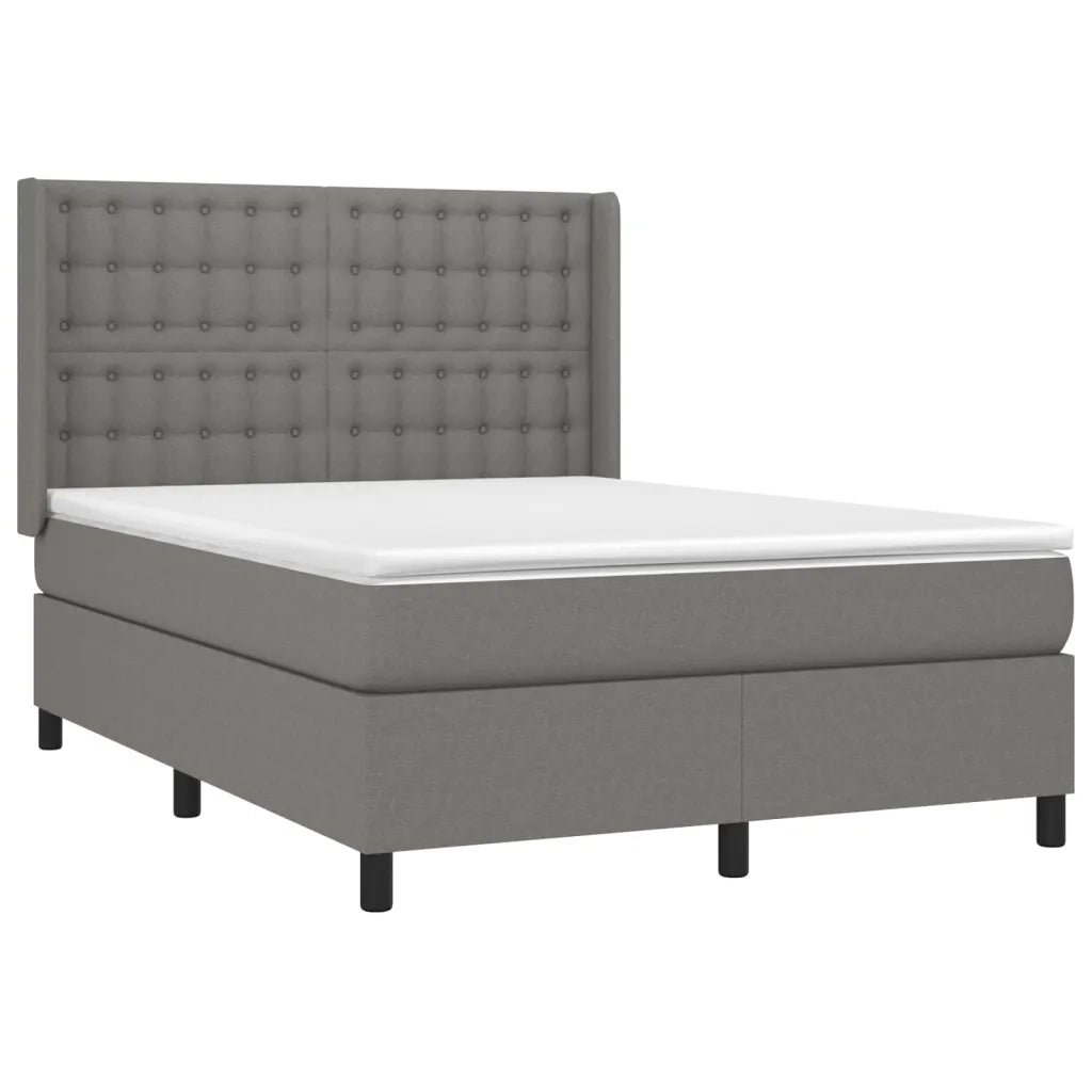 Letto a Molle Materasso e LED Grigio Scuro 140x200cm in Tessuto 3138638