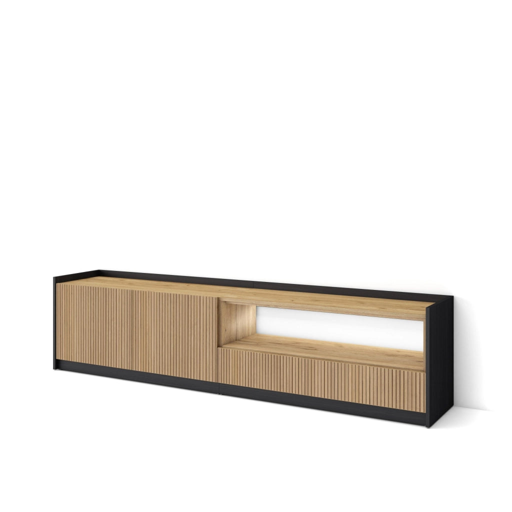 Mobile TV Soggiorno, 207x50x37 cm, Per TV fino a 80", Led, Rovere e nero