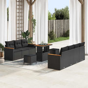 Set Divano da Giardino con cuscino 14 pcs Nero polyrattan