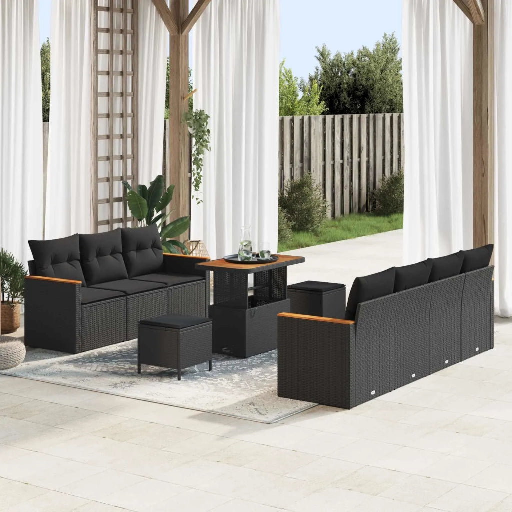 Set Divano da Giardino con cuscino 14 pcs Nero polyrattan