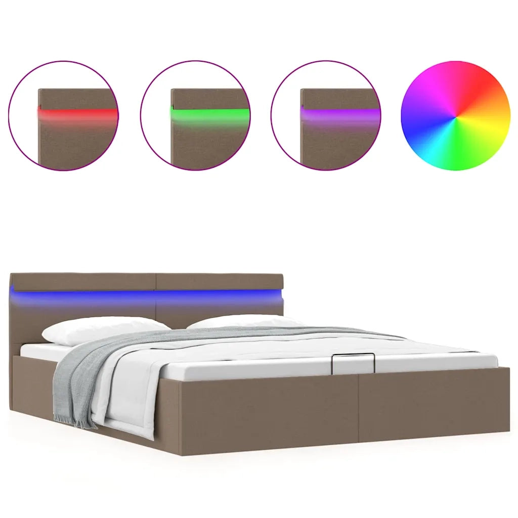 Giroletto Idraulico Contenitore LED-Struttura Letto Tortora Tessuto 160x200cm