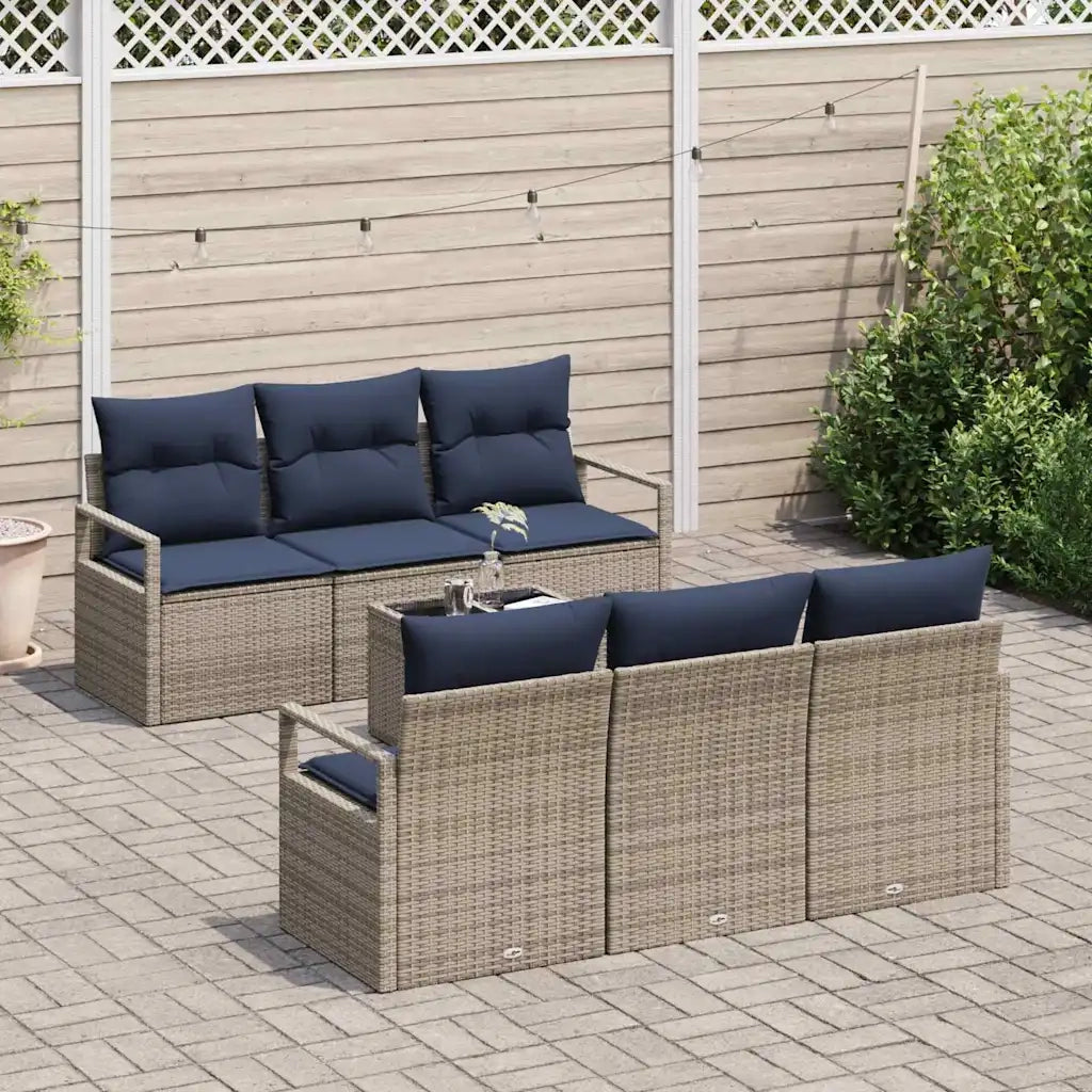 Set di divani con cuscino 7 pcs Grigio e Blu Navy polyrattan 3346275