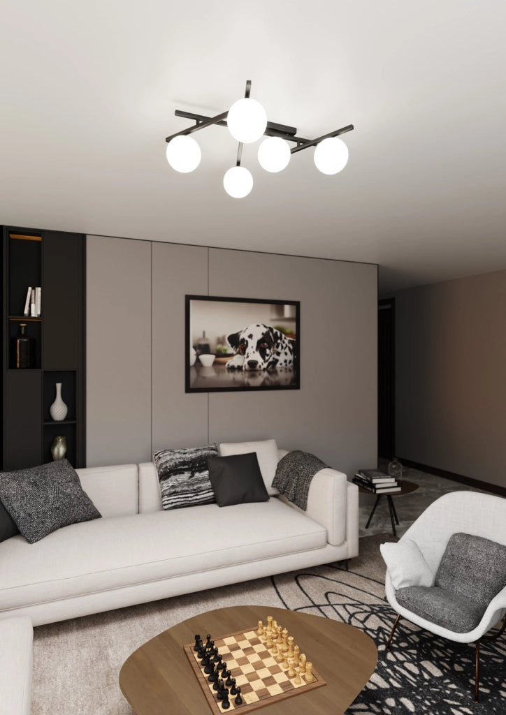 Lampadario Emibig Smart 5 luci E14 nero/opal dimmerabile 67cm