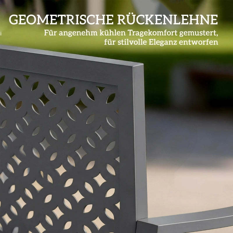Panchina da giardino in metallo a 2 posti, resistente alle intemperie, con schienale antiruggine, design geometrico, supporta fino a 240 kg.