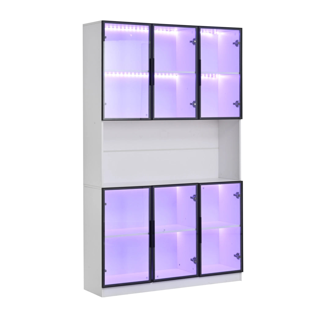Vetrina Alta con LED ¨C Xylo ¨C Bianco, 6 Ante, Ripiani, 120x34x200 cm