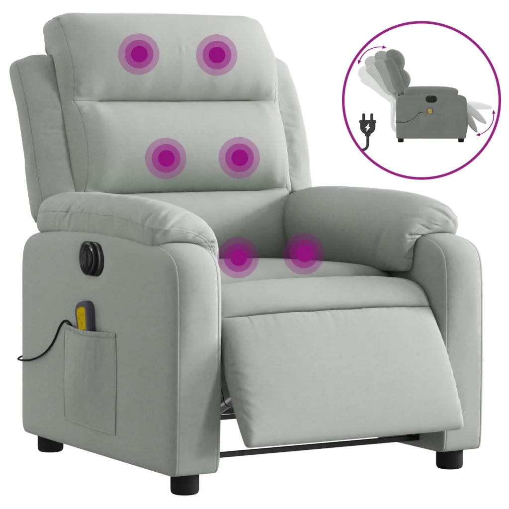 Poltrona Elettrica Massaggi Reclinabile-Divano Sedia Grigio Chiaro Velluto 846898
