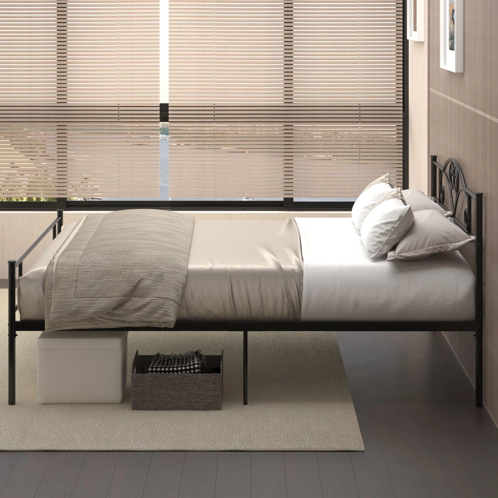 Letto Matrimoniale in Acciaio con Doghe Integrate, Testiera e Pediera ¨C Minimal ¨C 160x200 cm